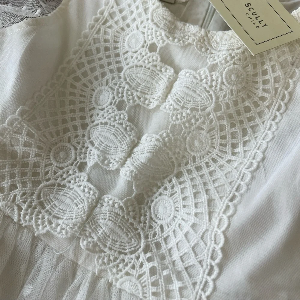 Trish Scully Swiss Dot Tulle Lace Hi Low Dress Girls 5 White Wedding Communion